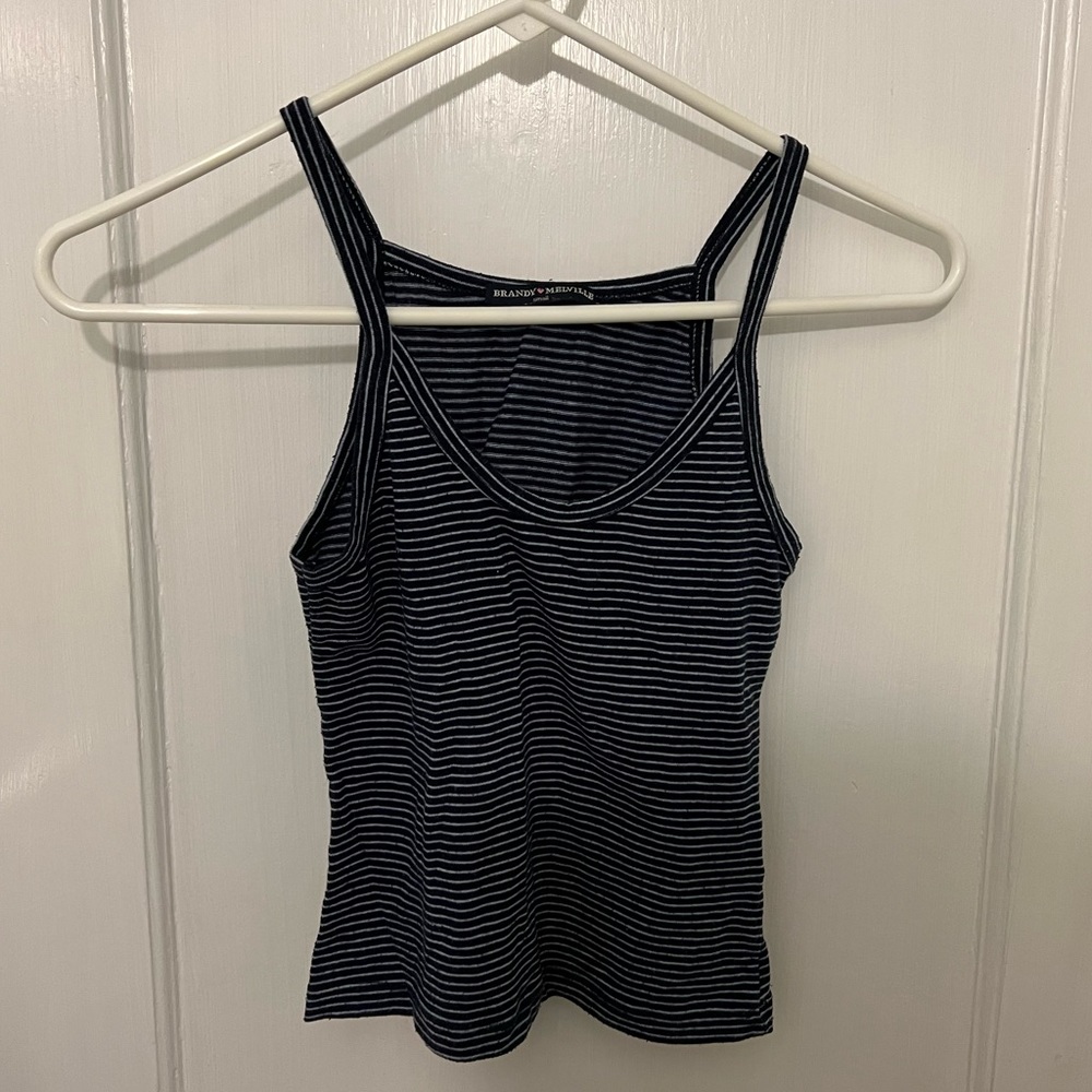 Brandy Melville navy blue and white cropped tank